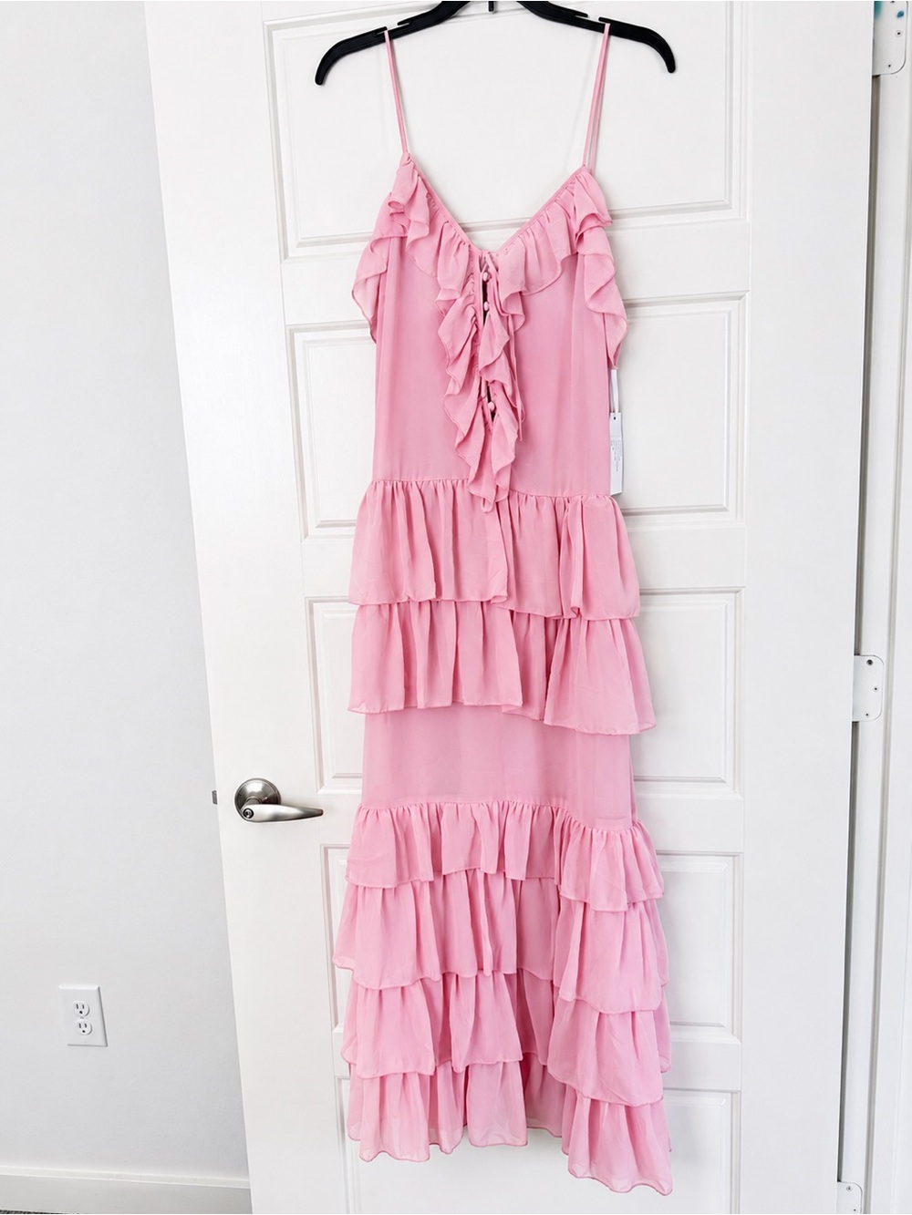 Torn by Ronny Kobo Pink Ruffle Tiered Maxi Dress